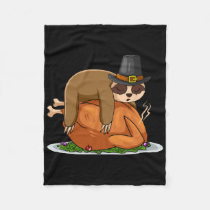 Sloth Sleeping Turkey Thanksgiving Day Funny Fall Fleece Blanket