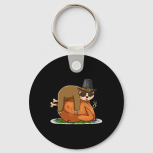 Sloth Sleeping Turkey Thanksgiving Day Funny Fall Keychain