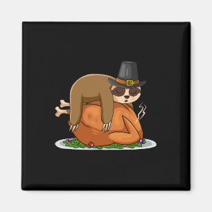 Sloth Sleeping Turkey Thanksgiving Day Funny Fall Magnet