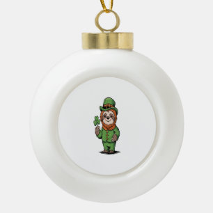 Sloth St Patrick's Day Irish Lucky Ceramic Ball Christmas Ornament
