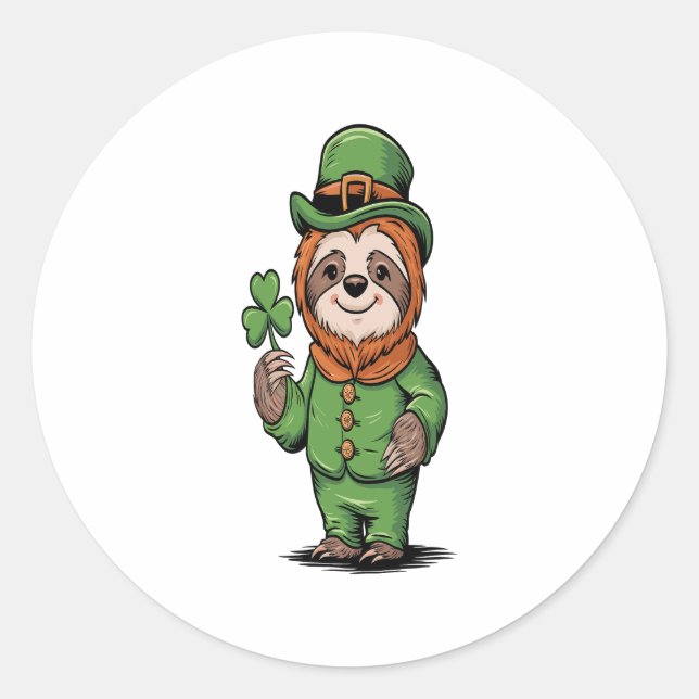 Sloth St Patrick's Day Irish Lucky Classic Round Sticker (Front)