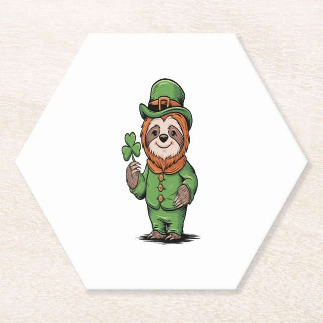 Sloth St Patrick's Day Irish Lucky Paper Coaster (Front)