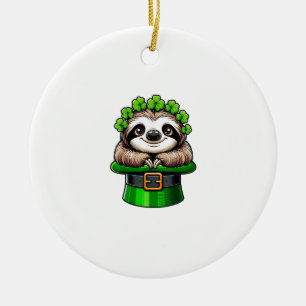 Sloth St Patricks Day Leprechaun Shamrock Irish Sl Ceramic Ornament