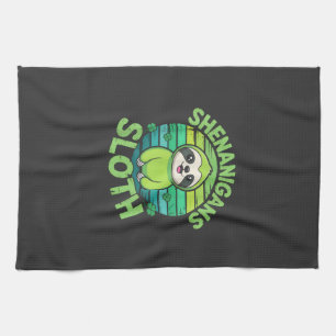Sloth St Patricks Day Sloth Shenanigans Cute Anima Kitchen Towel