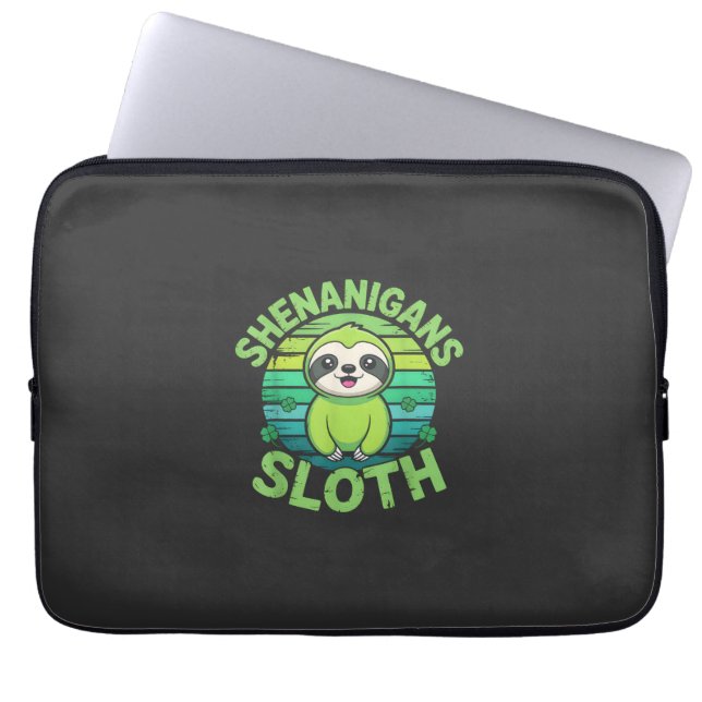 Sloth St Patricks Day Sloth Shenanigans Cute Anima Laptop Sleeve (Front)