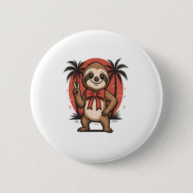 Sloth Summer Beach Rocking 2 Inch Round Button (Front)