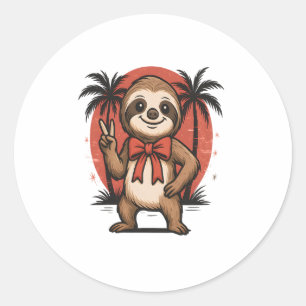 Sloth Summer Beach Rocking Classic Round Sticker