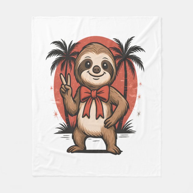 Sloth Summer Beach Rocking Fleece Blanket (Front)