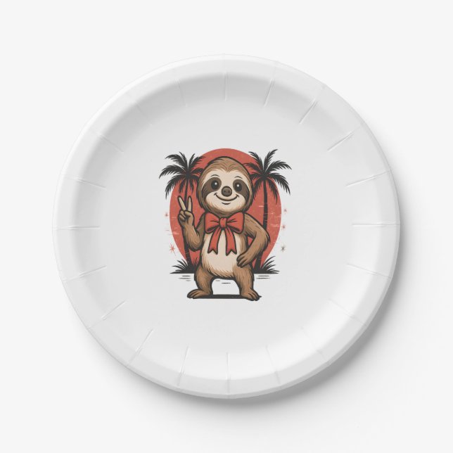 Sloth Summer Beach Rocking Paper Plate (Front)