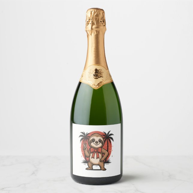 Sloth Summer Beach Rocking Sparkling Wine Label (Front)