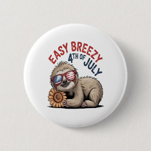 Sloth Sunflower 4th of July 2 Inch Round Button