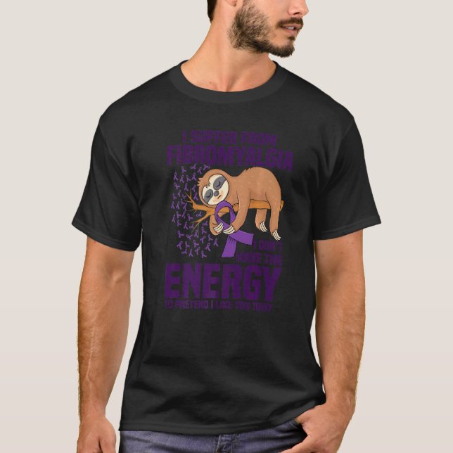 Sloth Support Purple Ribbon Warrior Fibromyalgia A T-Shirt (Front)