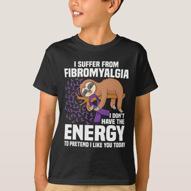 Sloth Support Purple Ribbon Warrior Fibromyalgia A T-Shirt (Front)