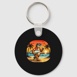 Sloth surfboarder hawaii wave surfing beach keychain