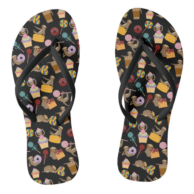 Sloth Sweet Treats Pattern Flip Flops (Footbed)