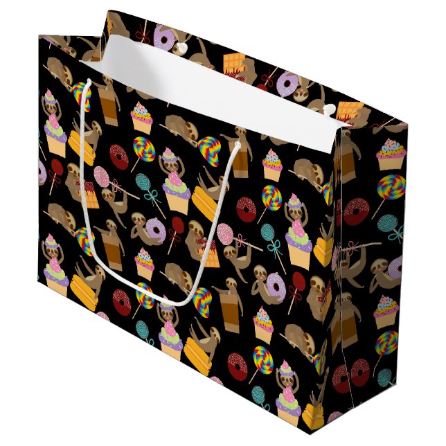 Sloth Sweet Treats Pattern Large Gift Bag (Front Angled)
