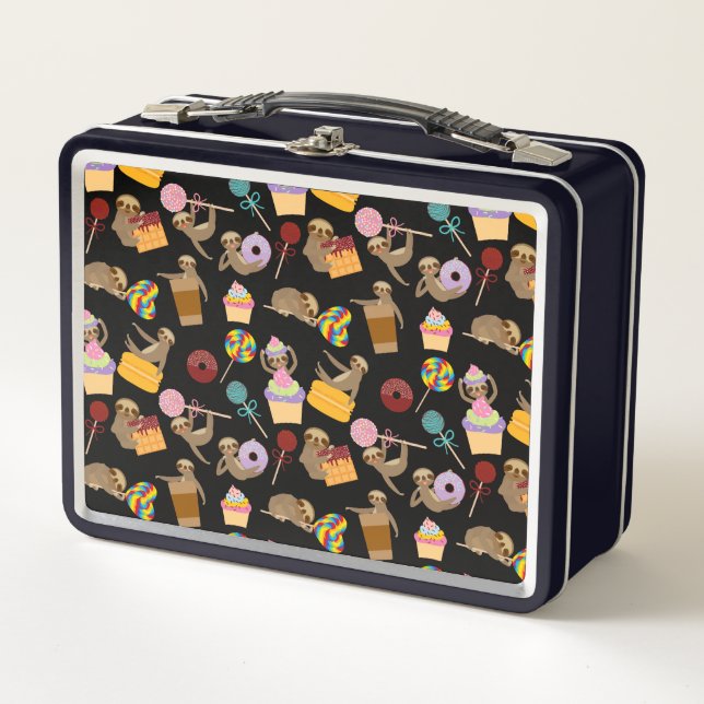 Sloth Sweet Treats Pattern Metal Lunch Box (Front)