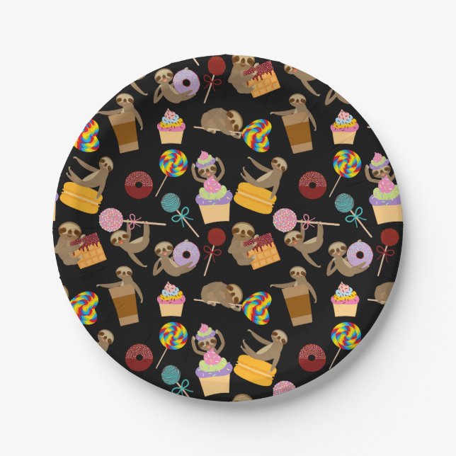 Sloth Sweet Treats Pattern Paper Plate (Front)