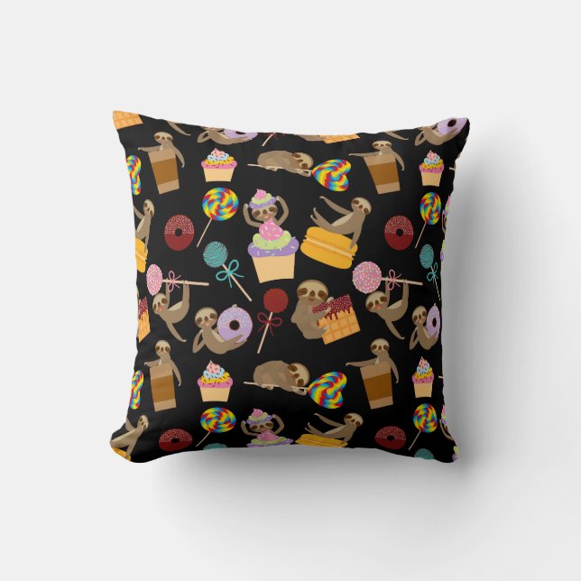 Sloth Sweet Treats Pattern Throw Pillow (Front)