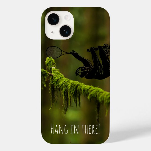 Sloth Tennis Player in the Rainforest w/ Text Case-Mate iPhone Case (Back)