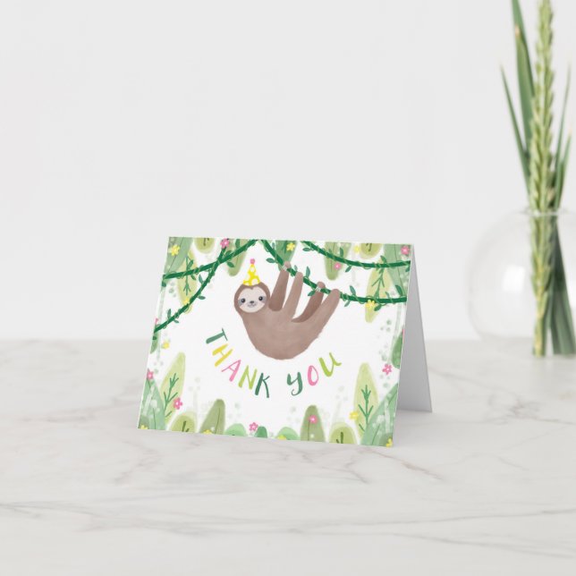Sloth themed thank you birthday card (Front)
