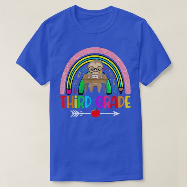 Sloth Third Grade Funny Cute Rainbow Back To Schoo T-Shirt (Design Front)