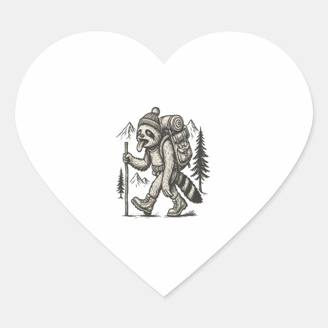 Sloth Tired Sloth Hiking Heart Sticker (Front)