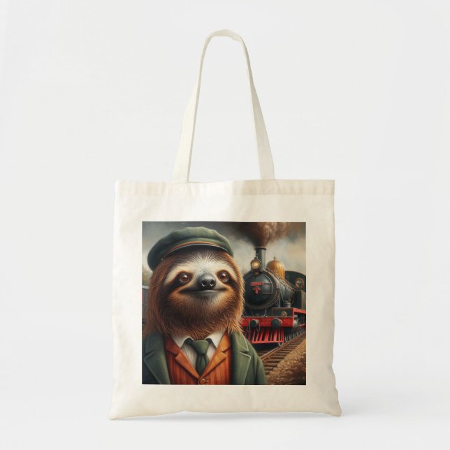 Sloth Train Engineer Tote Bag (Front)