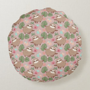 Sloth Tropical Dream Round Pillow