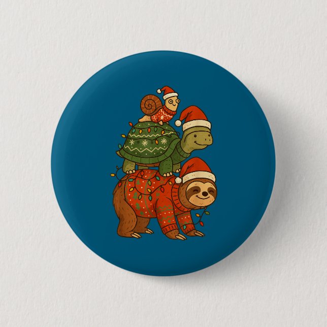 Sloth Turtle Snail Christmas Xmas  2 Inch Round Button (Front)
