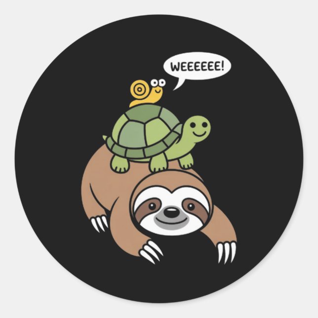 Sloth Turtle Snail Piggyback Animal Running Wild  Classic Round Sticker (Front)