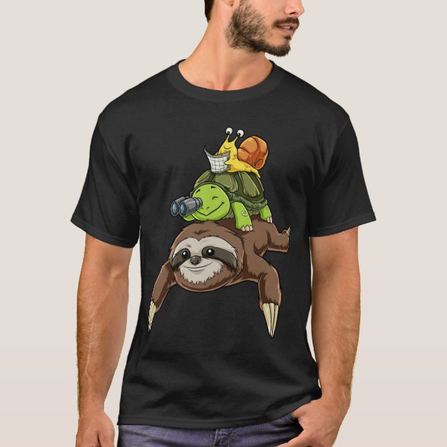 Sloth Turtle Snail Piggyback Running Riding Team T T-Shirt (Front)