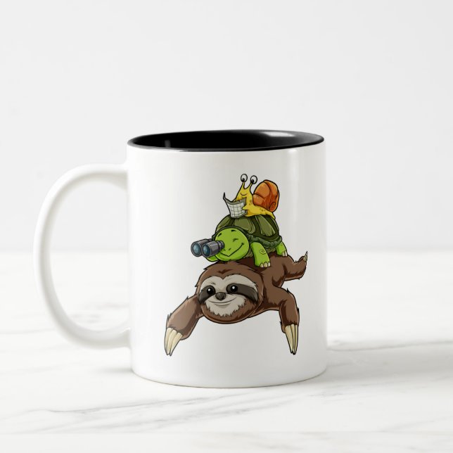 Sloth Turtle Snail Shirt Piggyback Running Riding Two-Tone Coffee Mug (Left)