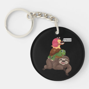Sloth Turtle Snail Team Piggyback Slow Graphic Keychain