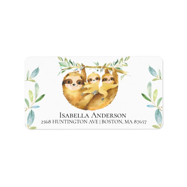 Sloth Twins Baby Boy Shower Address Label (Front)