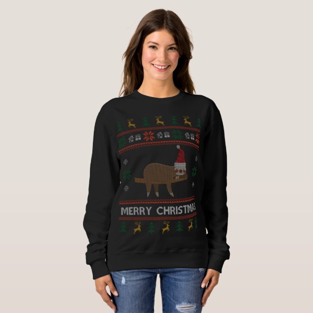 Sloth Ugly Christmas Sweater Slow Sloth Santa (Front Full)