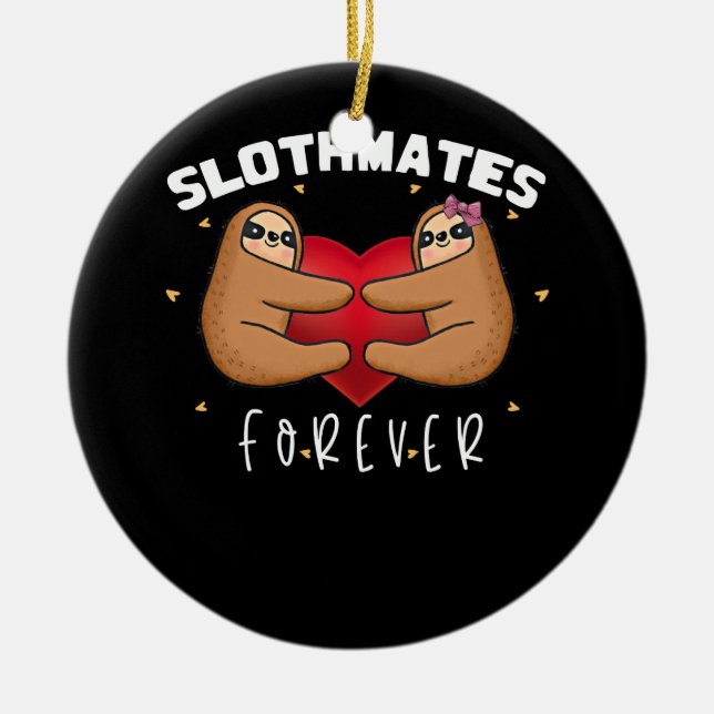 Sloth Valentines Day Heart Girl Couples Sloths Ceramic Ornament (Front)