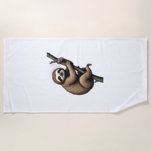 Sloth Vintage Engraving Graphic Tee (2) Beach Towel