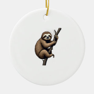 Sloth Vintage Engraving Graphic Tee (2) Ceramic Ornament