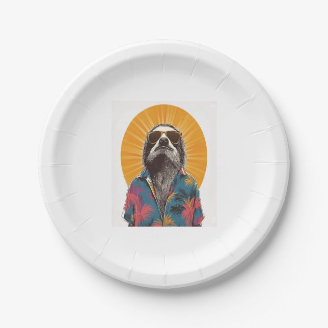 Sloth Wear Sunglasses Hawaiian Vintage Paper Plate (Front)