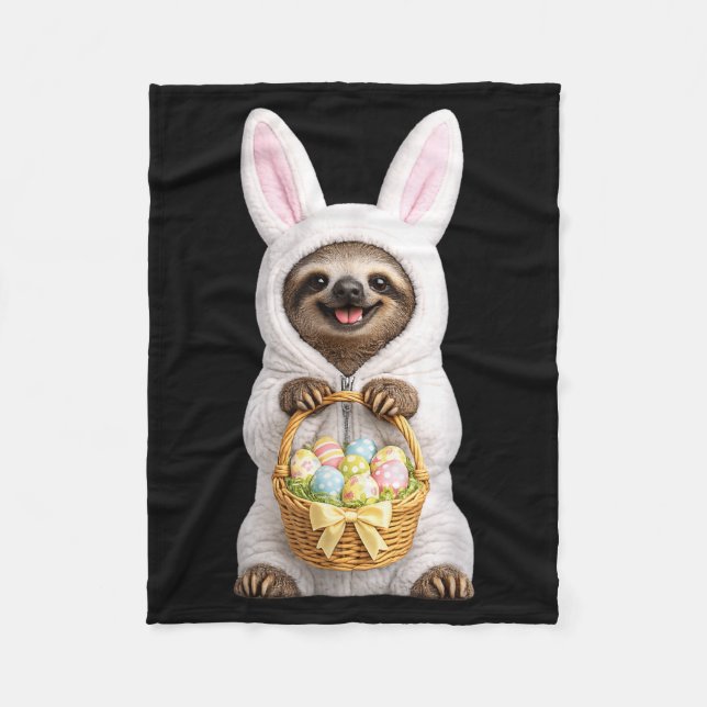 Sloth Wearing Easter Bunny Funny Cute Costume Fleece Blanket (Front)
