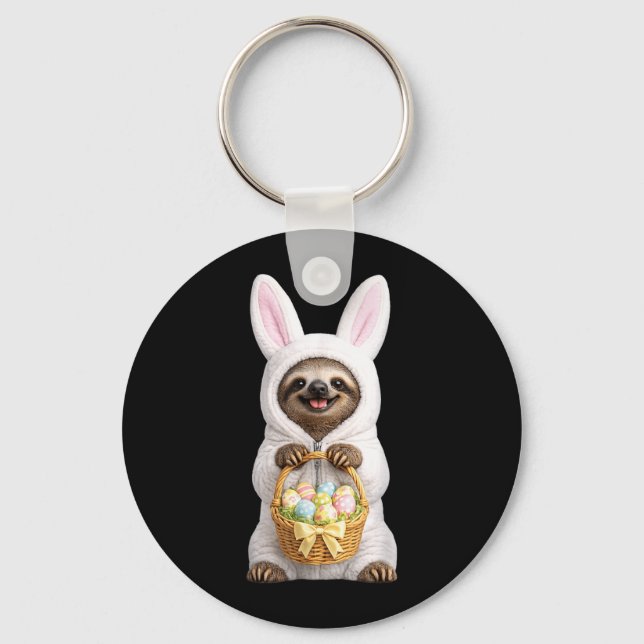 Sloth Wearing Easter Bunny Funny Cute Costume Keychain (Front)