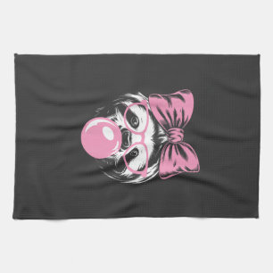 Sloth Wearing Glasses and Blowing Pink Bubble Gum  Kitchen Towel