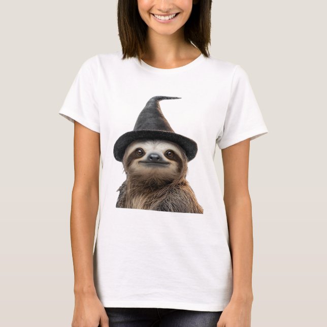 Sloth Wearing Halloween Witch Hat Classic T-Shirt (Front)