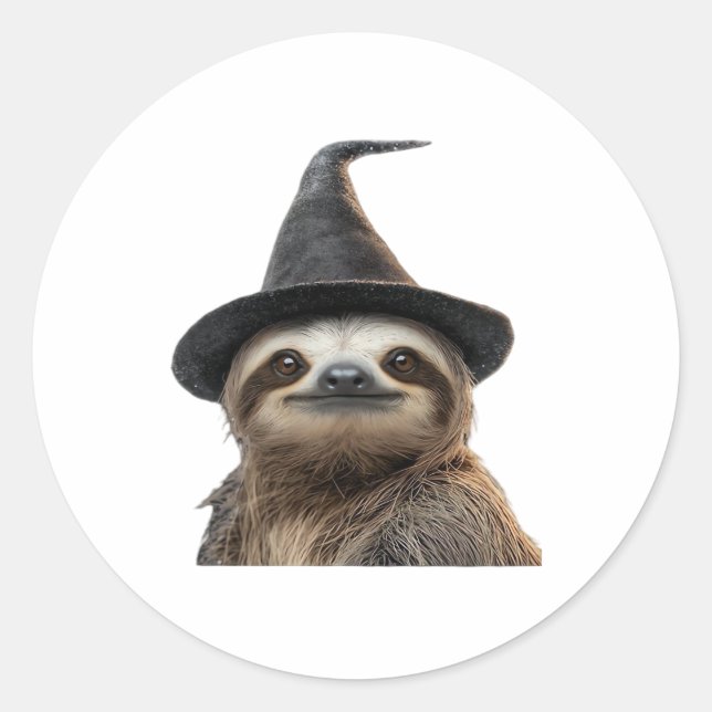Sloth Wearing Halloween Witch Hat Classic T-Shirt Classic Round Sticker (Front)
