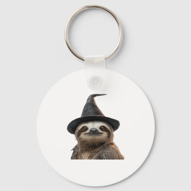 Sloth Wearing Halloween Witch Hat Classic T-Shirt Keychain (Front)
