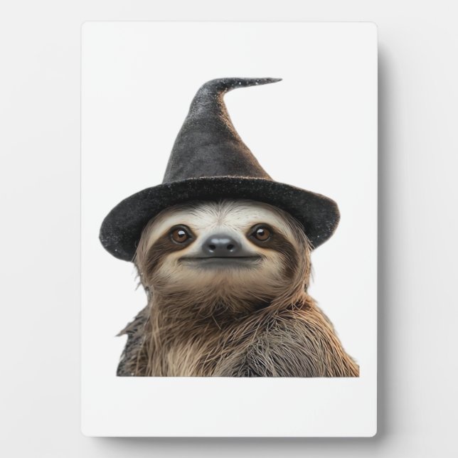 Sloth Wearing Halloween Witch Hat Classic T-Shirt Plaque (Front)
