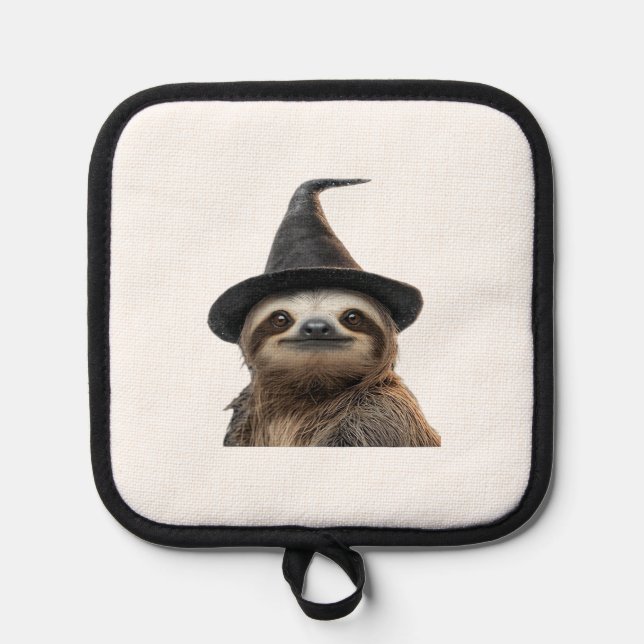 Sloth Wearing Halloween Witch Hat Classic T-Shirt Pot Holder (Front)