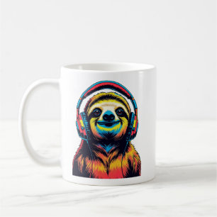 Sloth Wearing Headphones Coffee Mug
