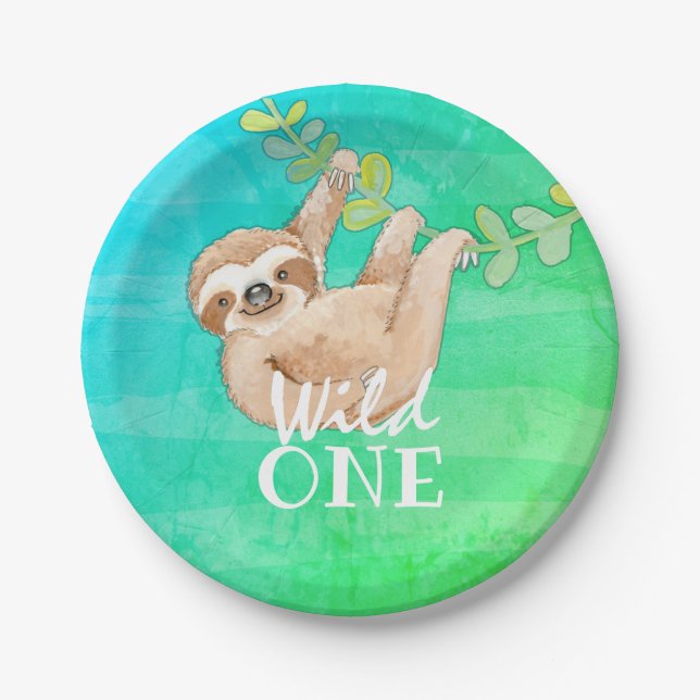 Sloth Wild One First Birthday Party Plate (Front)